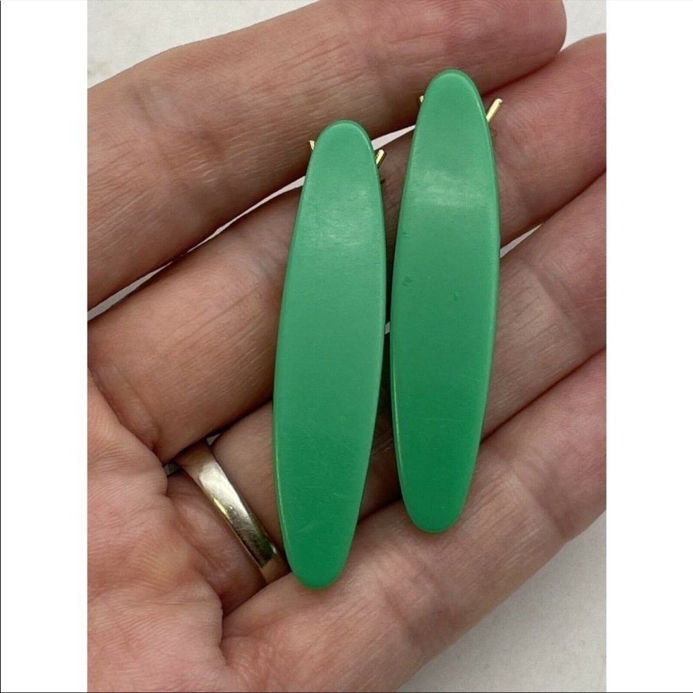 Vintage Hair Barrettes Clips Kelly Green 50s 70s 80s Retro - Picture 5 of 8